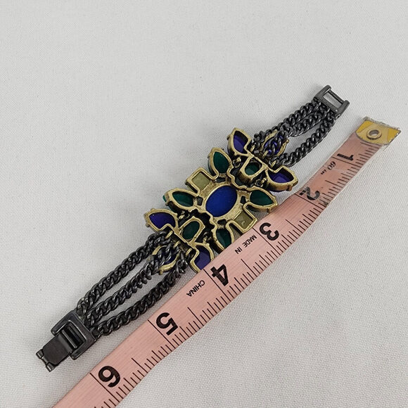 Stella And Dot Blue & Green Rhinestone Hematite Black Chain Link Bracelet - Picture 6 of 6